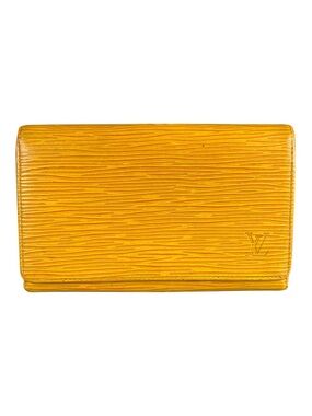 LOUIS VUITTON Epi Leather Wallet in Classic Tassil Yellow w/Purple Interior
